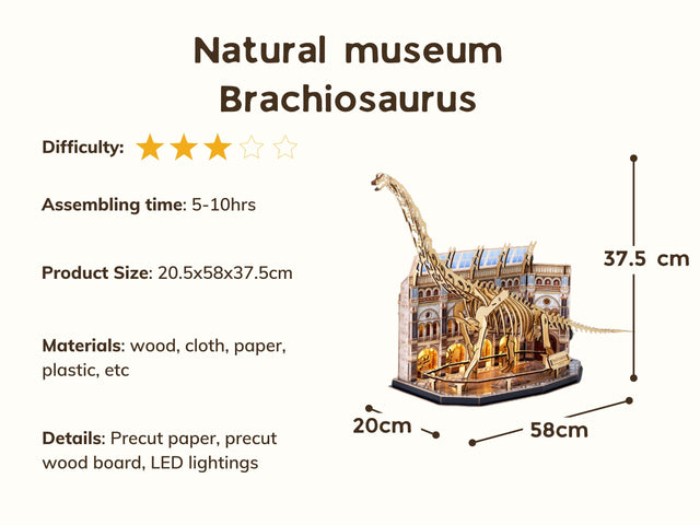 3D Wooden Puzzle Mechanical Natural History Dinosaur Museum with Light Model Kit