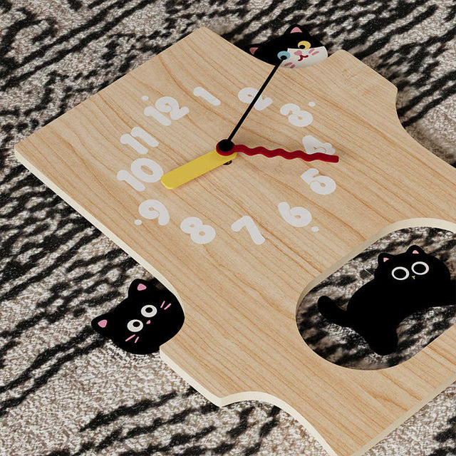 15 Inch Cute Cat Wall Clock Running Cat Wooden Silent Clock for Room Decor Gift