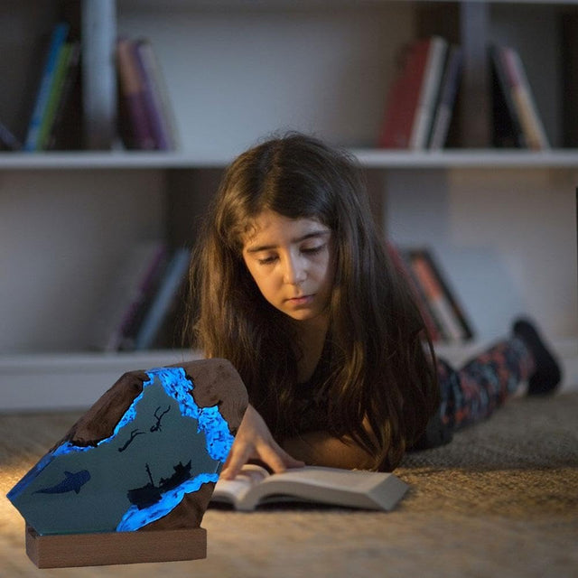 Ocean Resin Night Light Handmade Wooden Table Ornaments Lamp for Home Decor