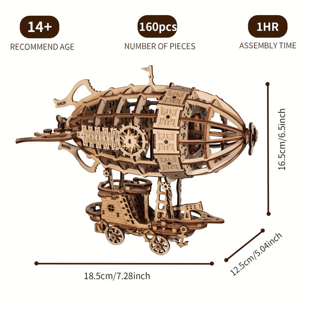 3D Wooden DlY Handmade Airship Assembled Model Building Kit Puzzle Toy