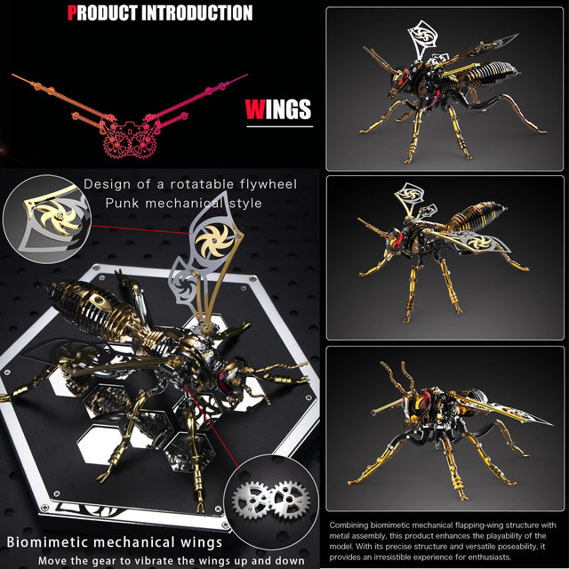 3D Metal Wasps Puzzle Mechanical Insects Wasp Building DIY Model Kit Red Gold