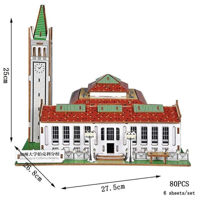 3D Wooden Puzzle DIY Toy Famous Universities Building Harvard Stanford Model