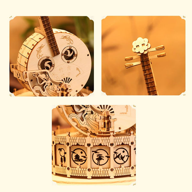 3D Wooden Music Box Puzzle Mechanical Musical Instruments zhongruan Model Kit