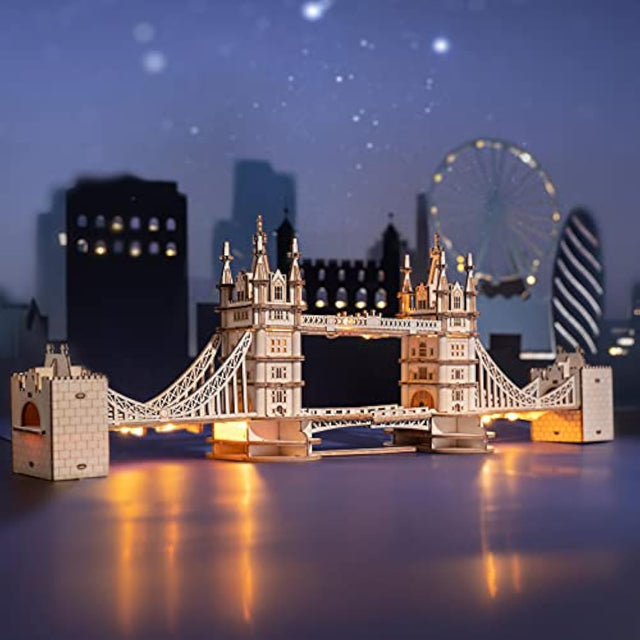 3D Wooden Puzzles London Tower Bridge Model Kit Led Light DIY Games Gift
