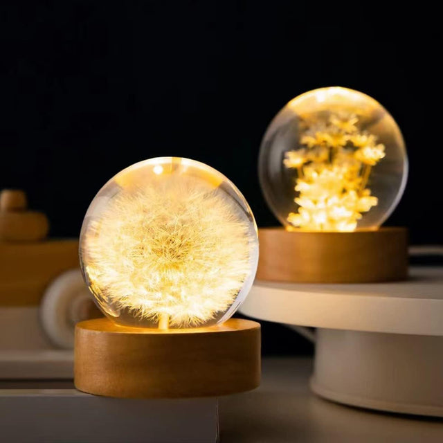 Flower Crystal Night Light Preserved Flower LED Light Dandelion Glass Ball Lamp