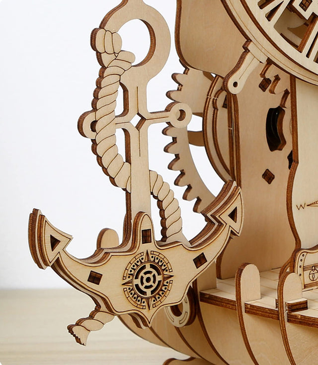3D Wooden DlY Handmade Pirate Ship Clock Model Kit Assembly Puzzle Gift Decor