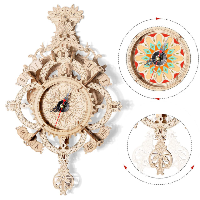 3D Wooden Puzzle Clock Kit DIY Mechanical Wall Clock Hanging Gift for Adults