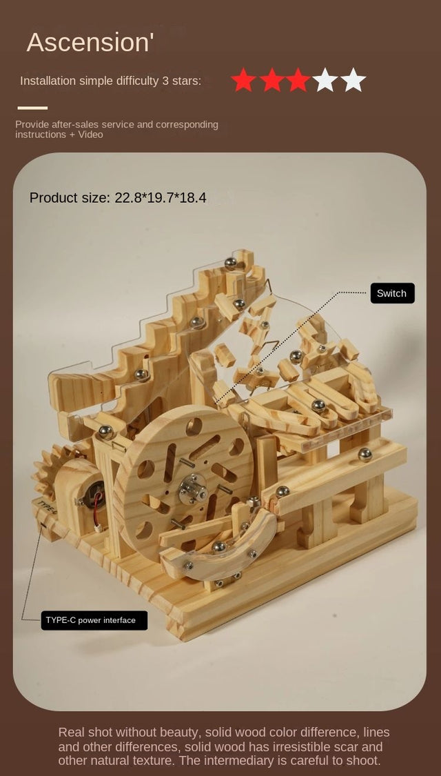 3D Wooden Puzzle Marble Run Modules DIY Kit Rolling Ball Race Machine Model