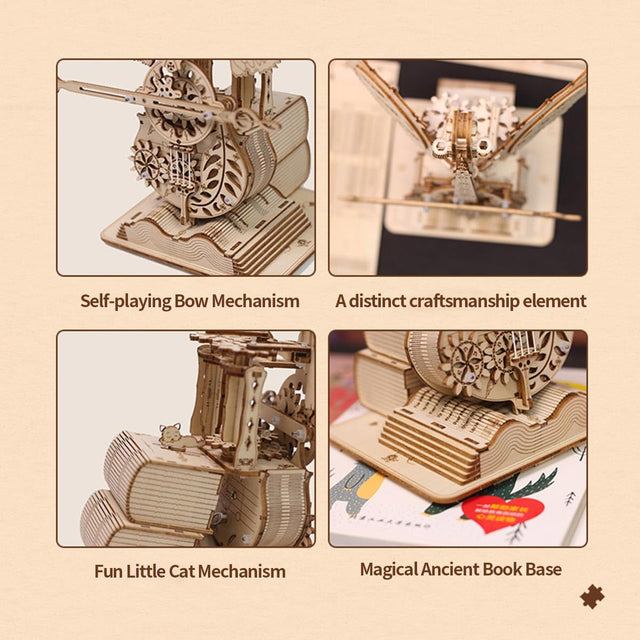 3D Wooden Music Box Puzzle Mechanical Cello Model Wooden Kit Desktop Ornament