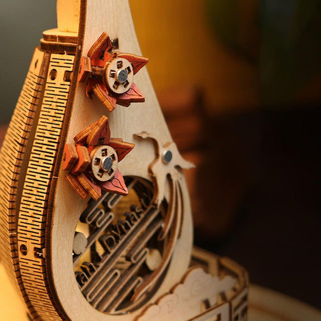 3D Wooden Music Box Puzzle Mechanical Lute Model Wooden Kit Desktop Ornament