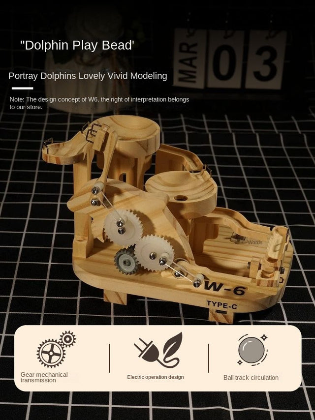 3D Wooden Puzzle Marble Race DIY Kit Gears Scale Rolling Ball Machine Model