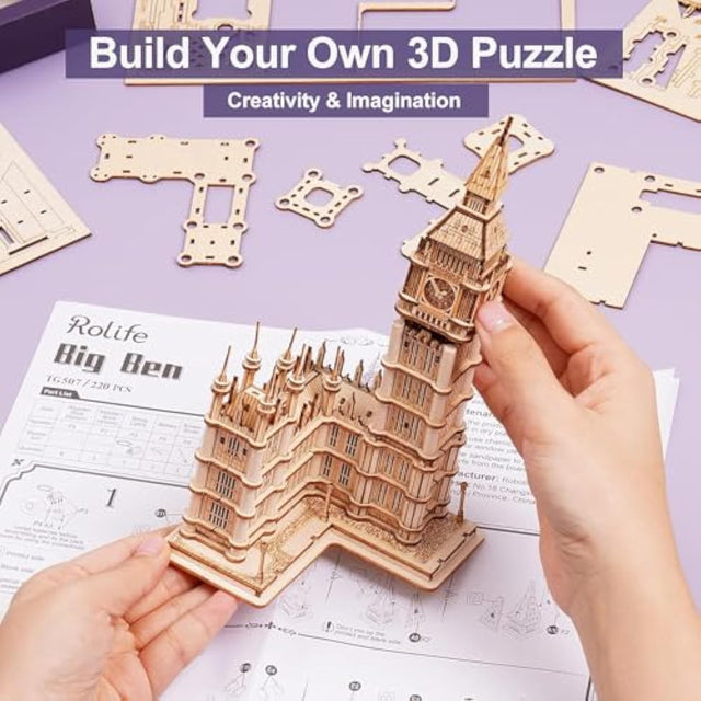 3D Wooden Puzzles Big Ben Craft Model Kit Led Light DIY Games Gift