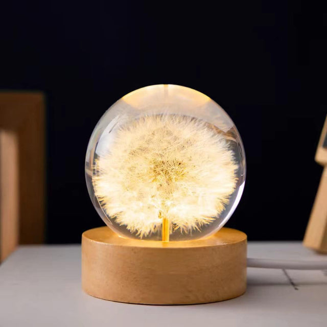 Flower Crystal Night Light Preserved Flower LED Light Dandelion Glass Ball Lamp