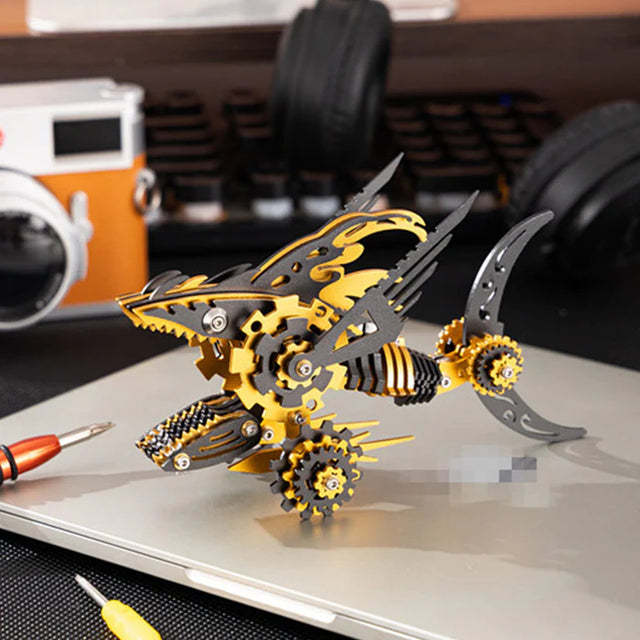 3D Metal Mechanical Steel Sawtooth Shark Assembly Ornaments Model Kit