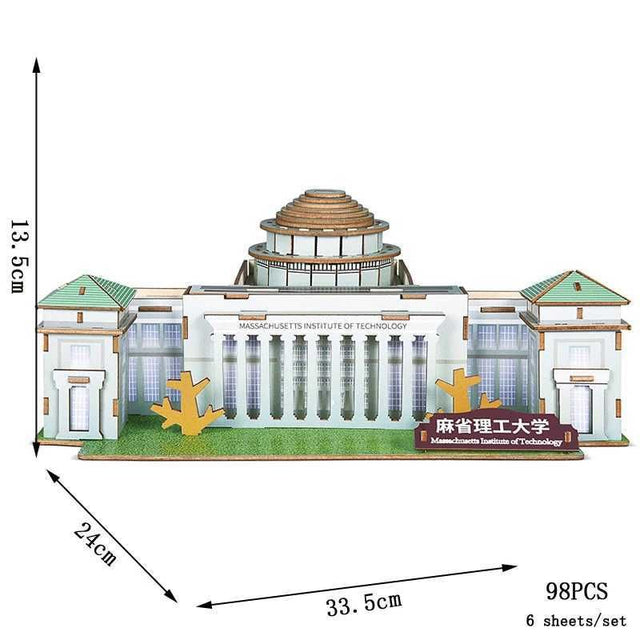 3D Wooden Puzzle DIY Toy Famous Universities Building Harvard Stanford Model