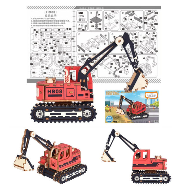 3D Wooden Puzzle DIY Toy Mechanica Engineering Vehicles Car Model For Kids