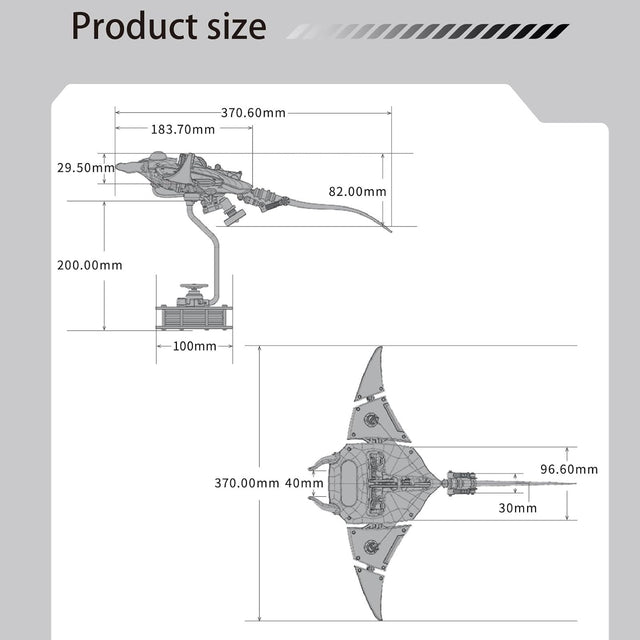 3D Metal Manta Ray Mechanical Marine Biological Assembly Model with Lights