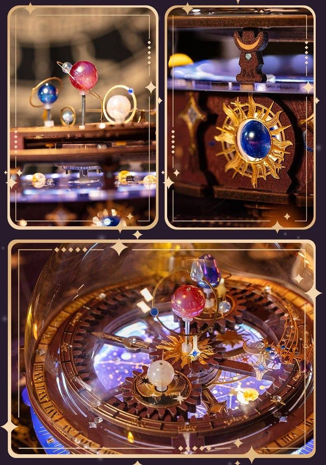 DIY 3D Wooden Puzzle Model Planisphere Rotating World Globes Craft Music Box