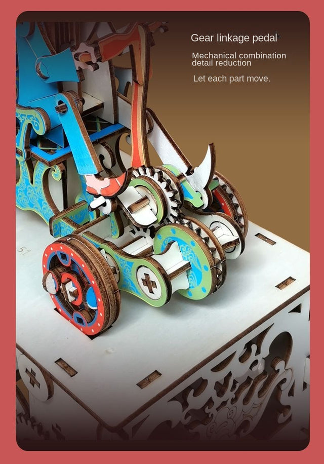 Mechanical 3D Wooden Puzzle DIY Music Box Kit Electric Car Model Fairy Tales Toy