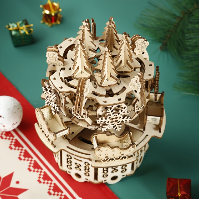 DIY Rotating Music Box Christmas tree Model Kit 3D Wooden Puzzle