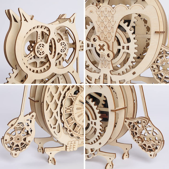 3D Wooden DlY Puzzle Handmade Owl Clock Model Kit Assembly Puzzles Gift Decor