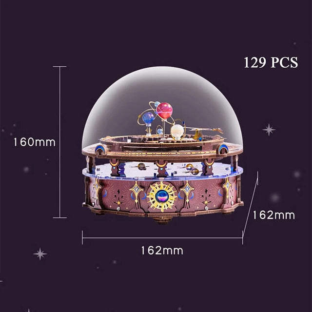 DIY 3D Wooden Puzzle Model Planisphere Rotating World Globes Craft Music Box
