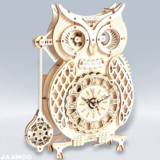 3D Wooden DlY Puzzle Handmade Owl Clock Model Kit Assembly Puzzles Gift Decor