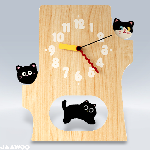 15 Inch Cute Cat Wall Clock Running Cat Wooden Silent Clock for Room Decor Gift