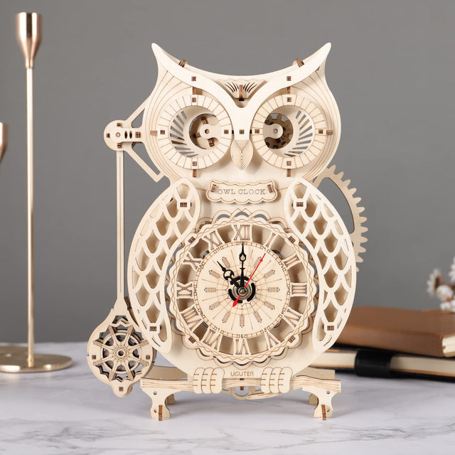 3D Wooden DlY Puzzle Handmade Owl Clock Model Kit Assembly Puzzles Gift Decor