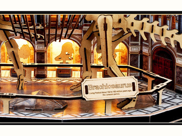 3D Wooden Puzzle Mechanical Natural History Dinosaur Museum with Light Model Kit