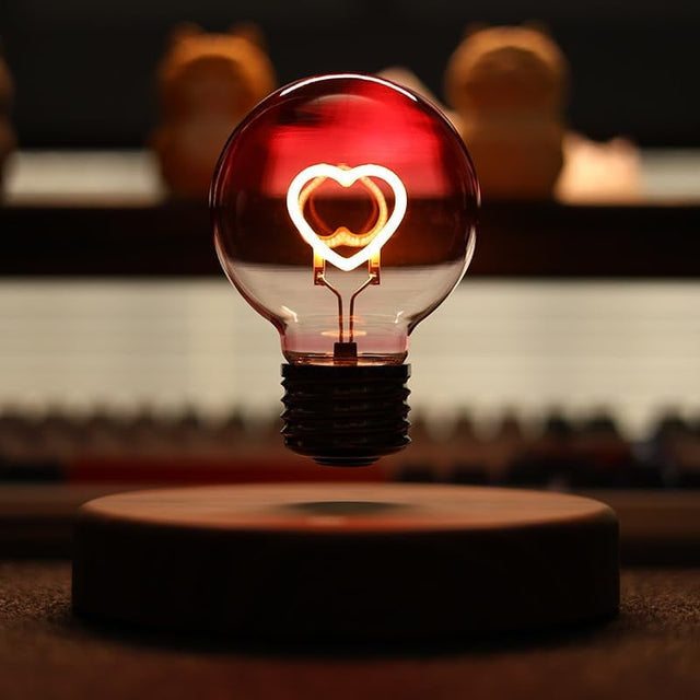 Floating Light Bulb Lamp - Love Heart Magnetic Levitating Night Light Room Decor