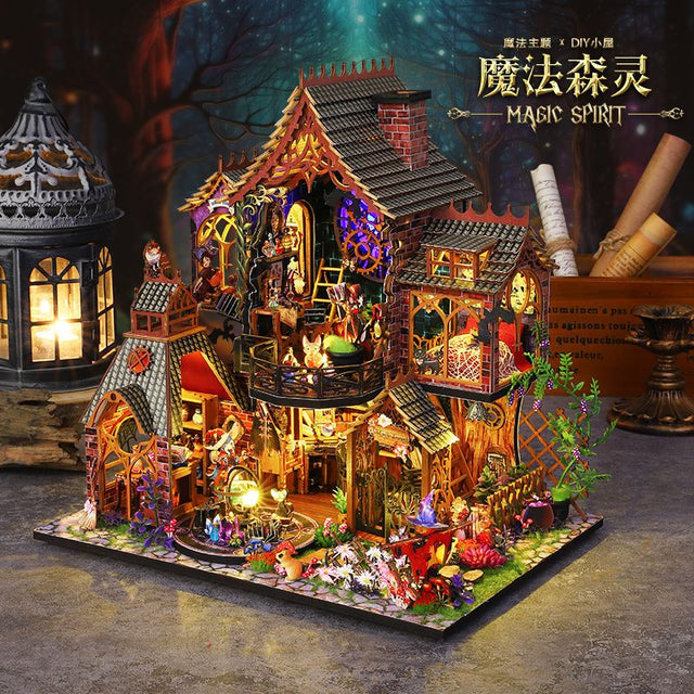 Mini Magic Spirit House Kits 3D Wooden Doll House Craft Model with LED Lights