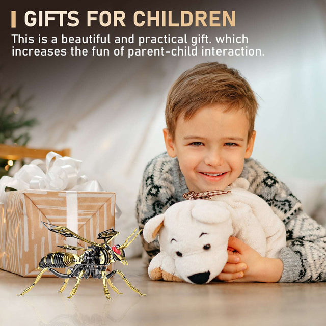 3D Wasp Stainless Steel Insects Puzzle Model Kit DIY Mechanical Animal Toys Gift（BlackGold）