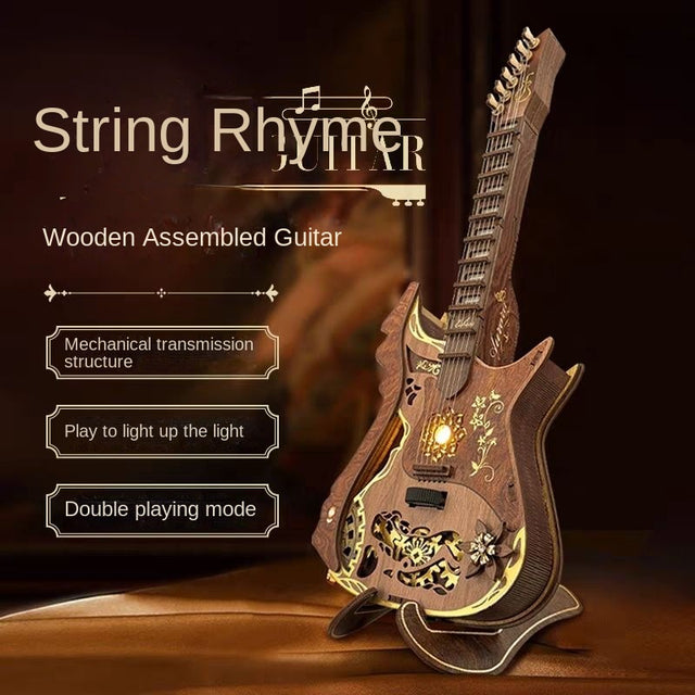 3D Wooden DlY Melodious Guitar Assembly Mechanical Puzzle Kit With LED Light