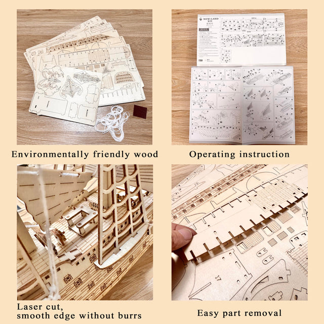 3D Wooden DlY Handmade Sailing Ship Assembled Model Sailboat Kit Puzzle Toy