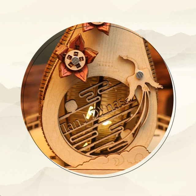 3D Wooden Music Box Puzzle Mechanical Lute Model Wooden Kit Desktop Ornament