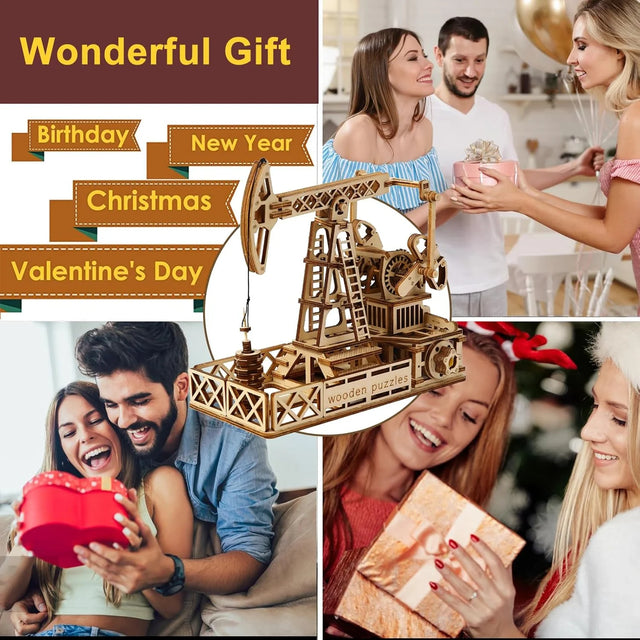 3D Wooden Puzzle Mechanical Oil Well Drilling Rig Handicraft Puzzle Gift