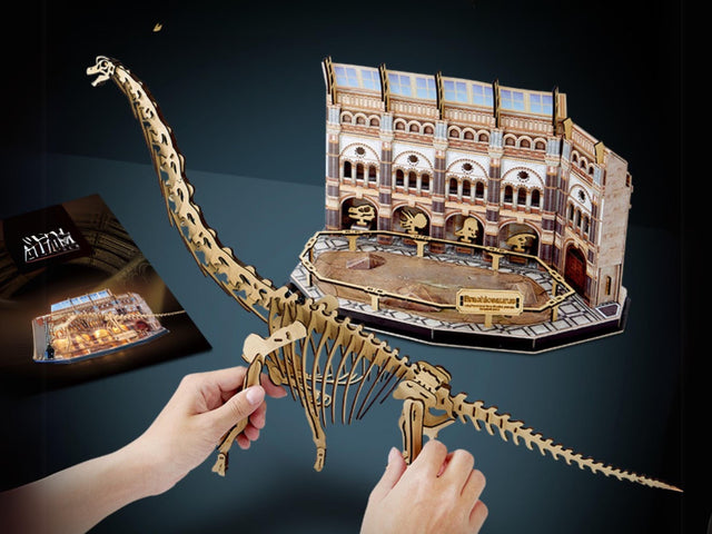 3D Wooden Puzzle Mechanical Natural History Dinosaur Museum with Light Model Kit