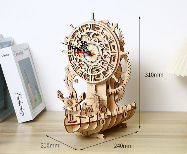 3D Wooden DlY Handmade Pirate Ship Clock Model Kit Assembly Puzzle Gift Decor