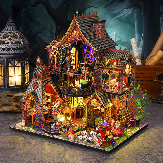 Mini Magic Spirit House Kits 3D Wooden Doll House Craft Model with LED Lights