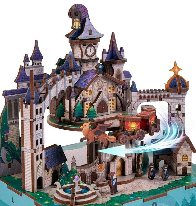 3D Wooden Puzzles Music Box Magic Castle Dollhouse Ornament Handcrafted Model