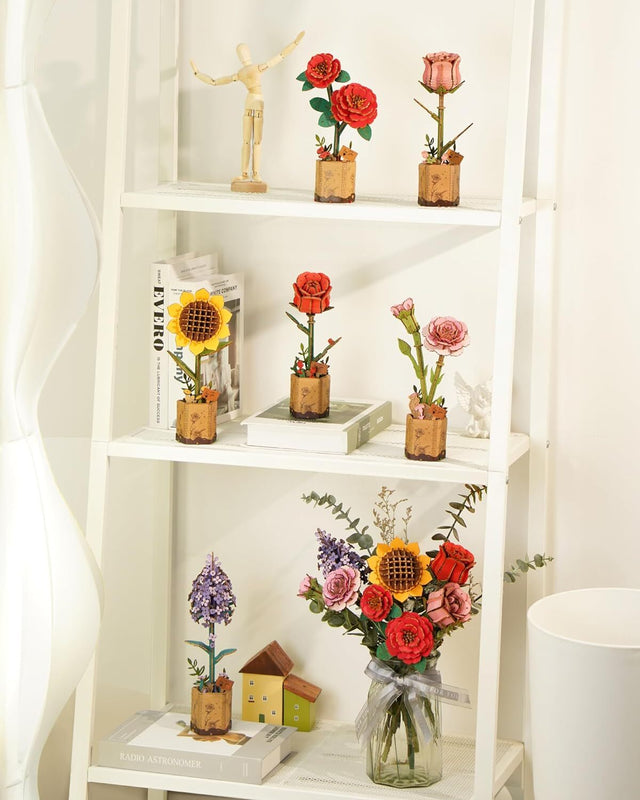 Flower Bouquet DIY 3D Wooden Puzzle  Floral Craft Kit  Creative Home Decor Gift
