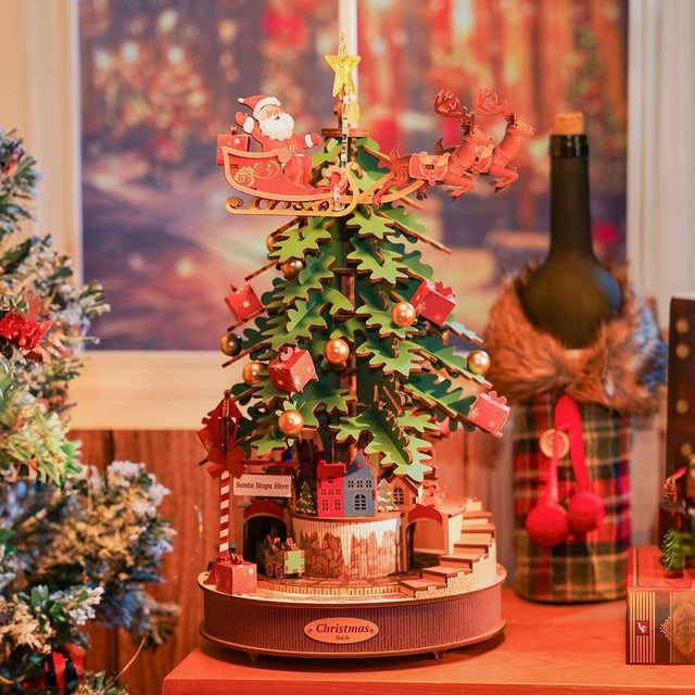 3D Wooden Puzzles Music Box Christmas Tree DIY Building Model Kit Xmas Gift