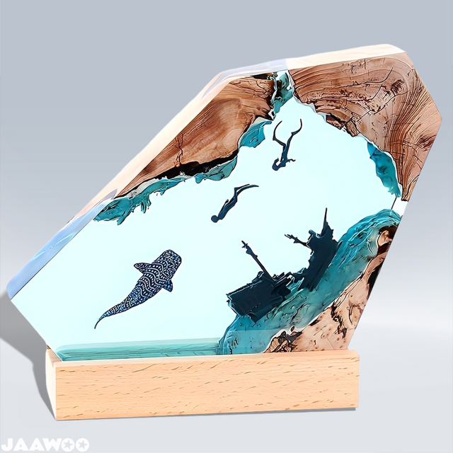 Ocean Resin Night Light Handmade Wooden Table Ornaments Lamp for Home Decor