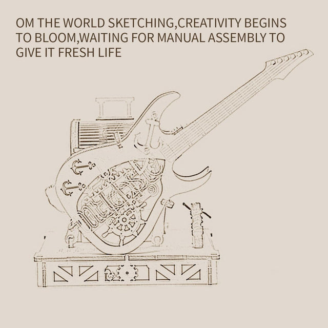 3D Wooden Music Box Puzzle Mechanical Guitar Model Wooden Kit Desktop Ornament