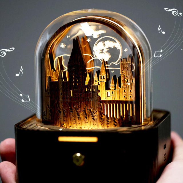 Handmade Wooden Night Light Music Box Magic School Essential Collectible Gifts