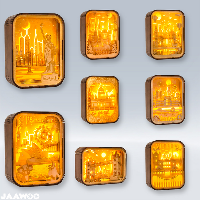 World City Art Night Light New York Bedroom Lamp Wood Home Decor Travel Gift