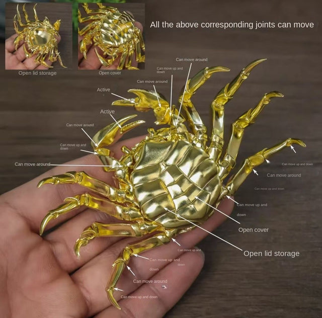 5 inch Brass Crab Joints Movable Animal Statue Golden Collectible Sculpture