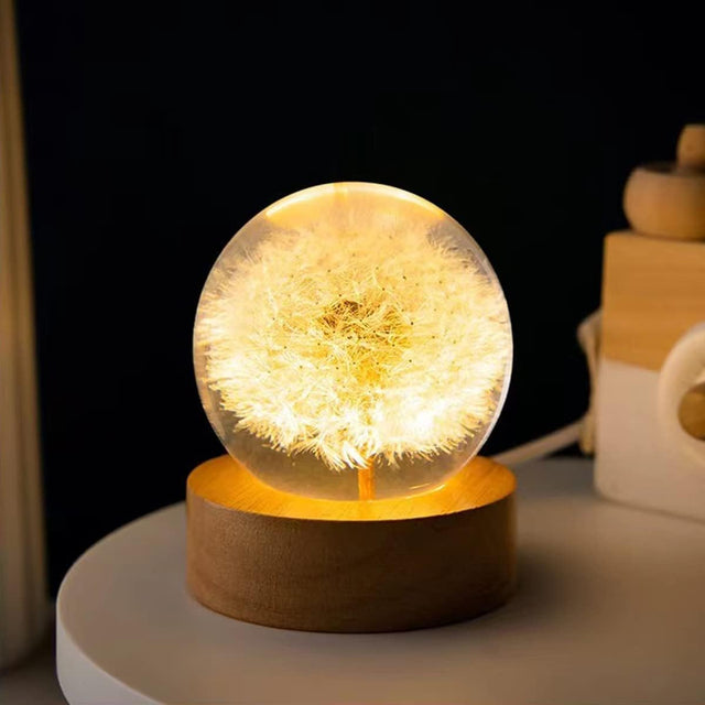Flower Crystal Night Light Preserved Flower LED Light Dandelion Glass Ball Lamp