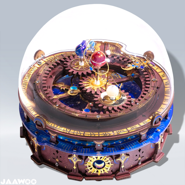 DIY 3D Wooden Puzzle Model Planisphere Rotating World Globes Craft Music Box